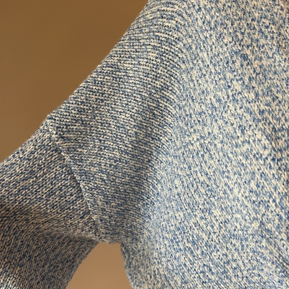 LOFT Blue white Knit sweater knot crop front layering  deep V relax L not heavy - Picture 5 of 13